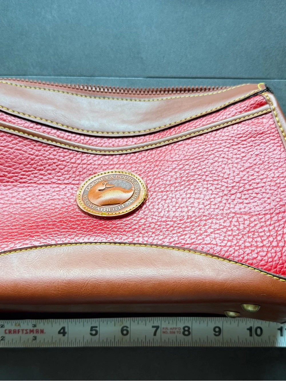 Dooney & Bourke Red Pebbled Leather Shoulder Bag with Brown Trim